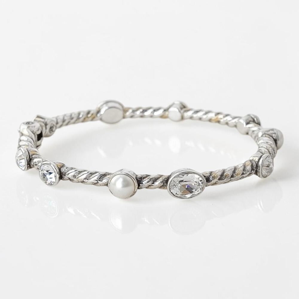 Brighton Monte Carlo Hinged Bangle Bracelet Magnetic Closure Faux Pearl Crystal - Picture 3 of 5